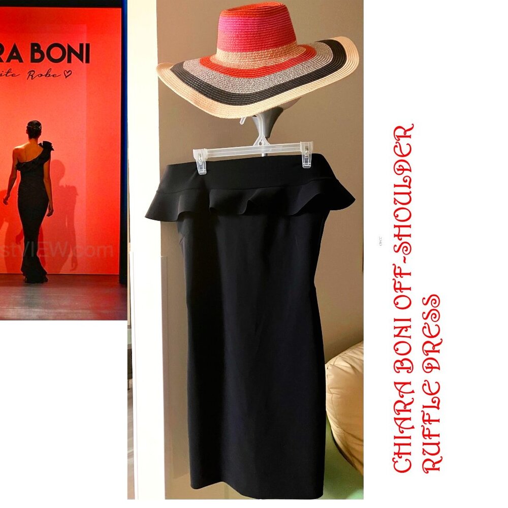 CHIARA BONI LA PETITE ROBE SEXY CURVE-ENHANCING OFF SHOULDER DRESS RUFFLE DTL